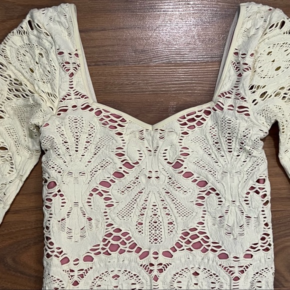 Free People Lace Mini Bodycon Dress Off White & Light Pink Womens XS - Picture 4 of 6